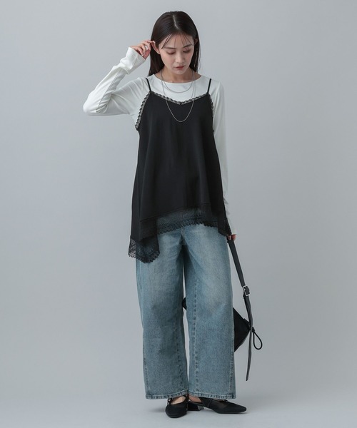 GLOBAL WORK（グローバルワーク）の「MATINEE LINE/アシメニットキャミチュニック/640374（ニット/セーター・レディース・ブラック/ライトベージュ・MEDIUM/LARGE）」の10枚目の写真