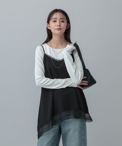 GLOBAL WORK（グローバルワーク）の「MATINEE LINE/アシメニットキャミチュニック/640374（ニット/セーター・レディース・ブラック/ライトベージュ・MEDIUM/LARGE）」の11枚目の写真