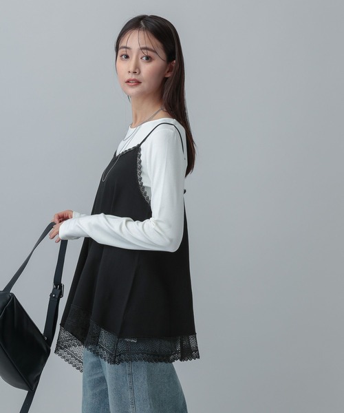 GLOBAL WORK（グローバルワーク）の「MATINEE LINE/アシメニットキャミチュニック/640374（ニット/セーター・レディース・ブラック/ライトベージュ・MEDIUM/LARGE）」の12枚目の写真