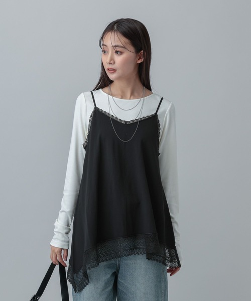 GLOBAL WORK（グローバルワーク）の「MATINEE LINE/アシメニットキャミチュニック/640374（ニット/セーター・レディース・ブラック/ライトベージュ・MEDIUM/LARGE）」の13枚目の写真