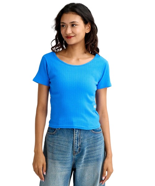 BILLABONG（ビラボン）の「BILLABONG ウィメンズ 2WAY BABY FIT RIB TE  【2026年春夏モデル】/ビラボンリブトップス（Tシャツ/カットソー・レディース・アイボリー/ブルー系その他/オフホワイト・MEDIUM）」の3枚目の写真