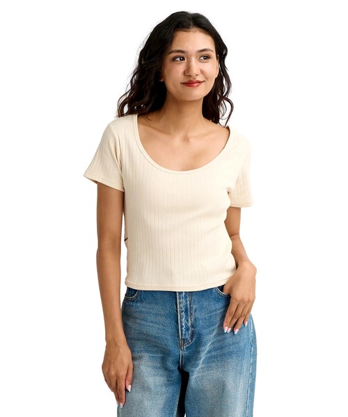 BILLABONG（ビラボン）の「BILLABONG ウィメンズ 2WAY BABY FIT RIB TE  【2026年春夏モデル】/ビラボンリブトップス（Tシャツ/カットソー・レディース・アイボリー/ブルー系その他/オフホワイト・MEDIUM）」の2枚目の写真