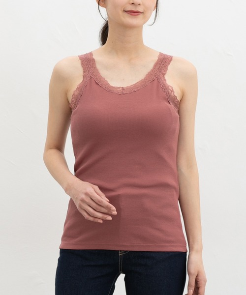 Honeys(ハニーズ)の「【UVカット・吸水速乾】カップ付レースタンク(タンクトップ・レディース・オフホワイト/ピンク系その他/ブラック・L/LL/M/S)」の3枚目の写真