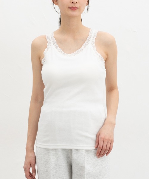 Honeys(ハニーズ)の「【UVカット・吸水速乾】カップ付レースタンク(タンクトップ・レディース・オフホワイト/ピンク系その他/ブラック・L/LL/M/S)」の1枚目の写真