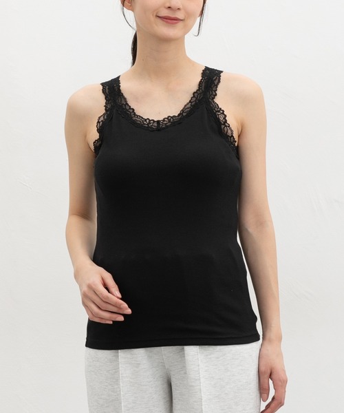 Honeys(ハニーズ)の「【UVカット・吸水速乾】カップ付レースタンク(タンクトップ・レディース・オフホワイト/ピンク系その他/ブラック・L/LL/M/S)」の2枚目の写真