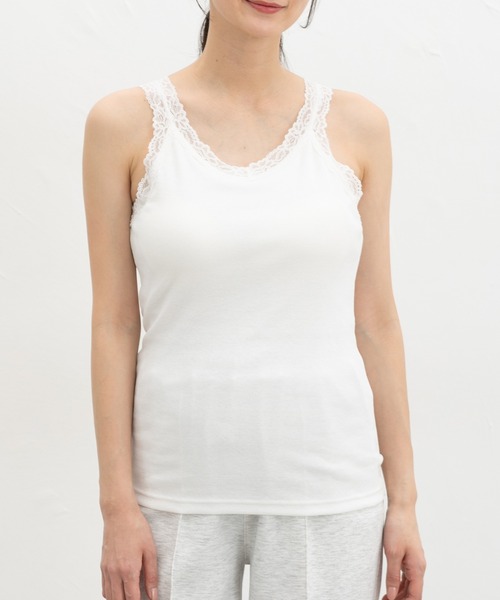 Honeys(ハニーズ)の「【UVカット・吸水速乾】カップ付レースタンク(タンクトップ・レディース・オフホワイト/ピンク系その他/ブラック・L/LL/M/S)」の6枚目の写真