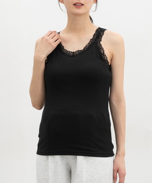 Honeys(ハニーズ)の「【UVカット・吸水速乾】カップ付レースタンク(タンクトップ・レディース・オフホワイト/ピンク系その他/ブラック・L/LL/M/S)」の8枚目の写真