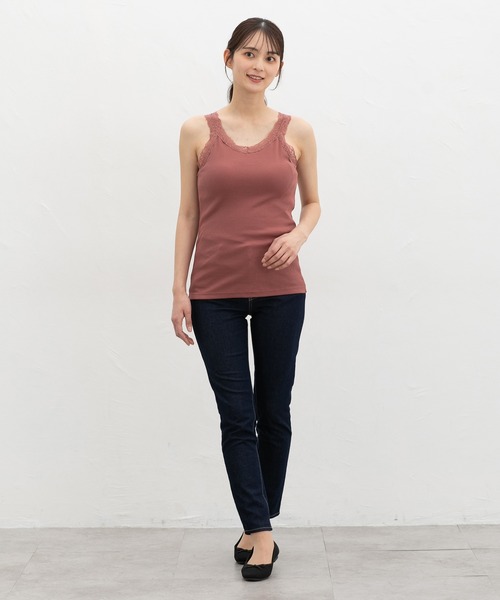 Honeys(ハニーズ)の「【UVカット・吸水速乾】カップ付レースタンク(タンクトップ・レディース・オフホワイト/ピンク系その他/ブラック・L/LL/M/S)」の9枚目の写真