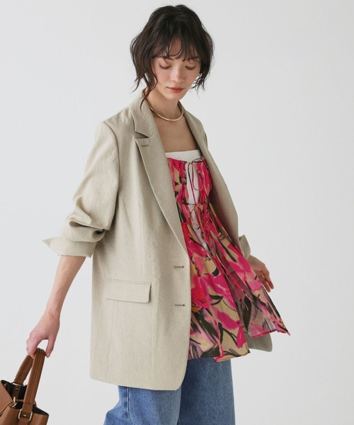 BABYLONE(バビロン)の「リネンライクシャンタンクロスジャケット(テーラードジャケット・レディース・チャコール/ベージュ・フリー)」の2枚目の写真