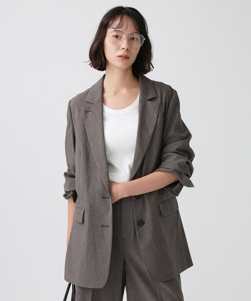 BABYLONE(バビロン)の「リネンライクシャンタンクロスジャケット(テーラードジャケット・レディース・チャコール/ベージュ・フリー)」の1枚目の写真