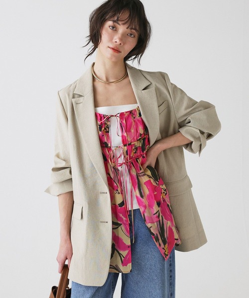 BABYLONE(バビロン)の「リネンライクシャンタンクロスジャケット(テーラードジャケット・レディース・チャコール/ベージュ・フリー)」の10枚目の写真