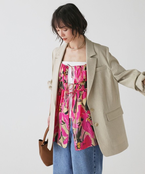 BABYLONE(バビロン)の「リネンライクシャンタンクロスジャケット(テーラードジャケット・レディース・チャコール/ベージュ・フリー)」の14枚目の写真