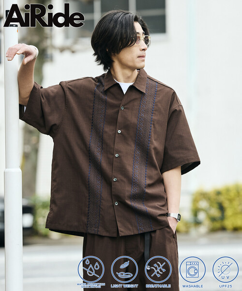 FREAK'S STORE(フリークスストア)の「限定展開 AiRide エアライド リラックスフィット キューバシャツ ポケッタブル UVカット 接触冷感 吸水速乾(シャツ/ブラウス・メンズ・チャコールグレー/サックスブルー/ブラック/ベージュ/ブラウン・SMALL/LARGE/MEDIUM)」の18枚目の写真