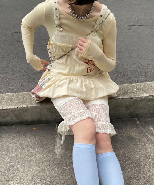 CIAOPANIC（チャオパニック）の「裾フリルレースバイカーショーツ（その他パンツ・レディース・カーキ/アイボリー・ONE SIZE）」の4枚目の写真