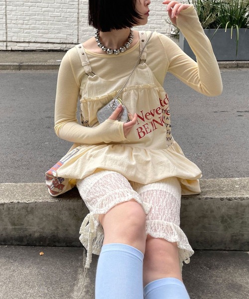 CIAOPANIC（チャオパニック）の「裾フリルレースバイカーショーツ（その他パンツ・レディース・カーキ/アイボリー・ONE SIZE）」の6枚目の写真