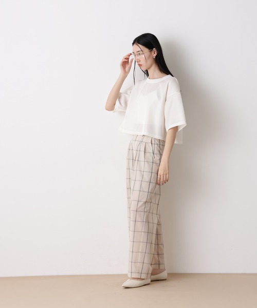 NANO universe(ナノユニバース)の「「STEVELOUR」シアーメッシュショートトップス(セットアップ可)(Tシャツ/カットソー・レディース・ブラック/ホワイト・FREE)」の14枚目の写真