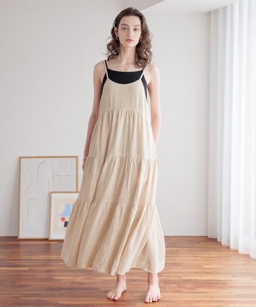 bijorie（ビジュリィ）の「【bijorie】[もちもちコットン]カップ付きバッククロスキャミ／NEW BASIC（インナーウェア/肌着・レディース・オートミール/ブラック・MEDIUM/LARGE/LG）」の15枚目の写真