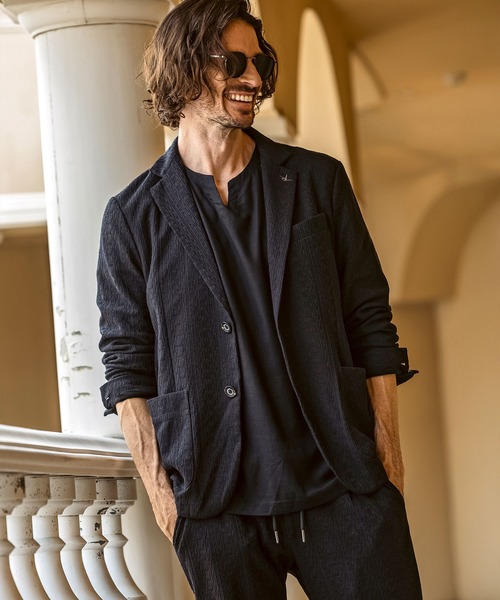 1PIU1UGUALE3 RELAX (ウノピゥウノウグァーレトレ リラックス)の「1PIU1UGUALE3 RELAX(ウノピゥウノウグァーレトレ リラックス)リネンブレンド ジャガードジャケット(テーラードジャケット・メンズ・ブルー/ブラック/ベージュ・XL/L/M/S/XXL)」の20枚目の写真