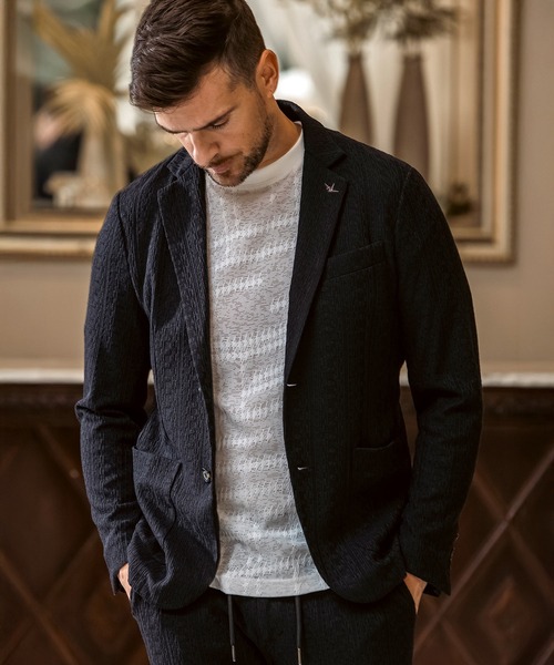 1PIU1UGUALE3 RELAX (ウノピゥウノウグァーレトレ リラックス)の「1PIU1UGUALE3 RELAX(ウノピゥウノウグァーレトレ リラックス)リネンブレンド ジャガードジャケット(テーラードジャケット・メンズ・ブルー/ブラック/ベージュ・XL/L/M/S/XXL)」の22枚目の写真