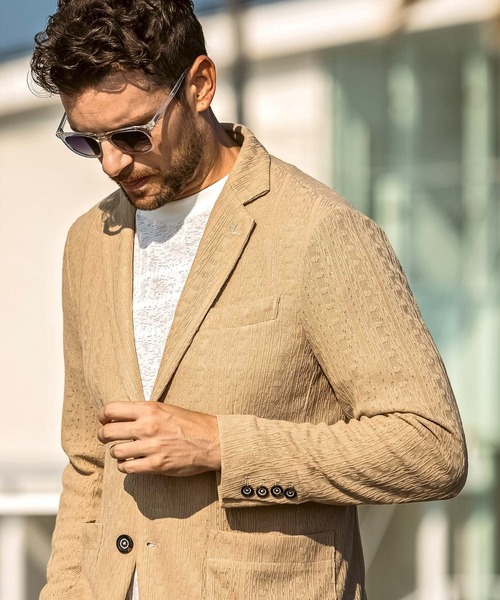 1PIU1UGUALE3 RELAX (ウノピゥウノウグァーレトレ リラックス)の「1PIU1UGUALE3 RELAX(ウノピゥウノウグァーレトレ リラックス)リネンブレンド ジャガードジャケット(テーラードジャケット・メンズ・ブルー/ブラック/ベージュ・XL/L/M/S/XXL)」の15枚目の写真