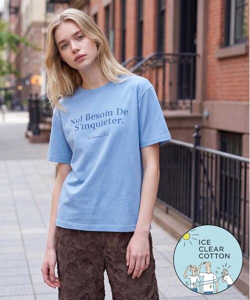 DRESSTERIOR(ドレステリア)の「【接触冷感/抗菌防臭/消臭】アイスクリアコットンフレンチロゴT(Tシャツ/カットソー・レディース・ホワイト/ブラウン系その他/サックスブルー・38/36/34)」の3枚目の写真