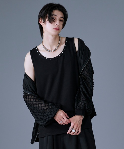 Ellno Loset(エルノロゼット)の「【機能性付き】スタッズタンクトップ(タンクトップ・メンズ・オフホワイト/ブラック/ブルー・SMALL/MEDIUM/LARGE)」の1枚目の写真