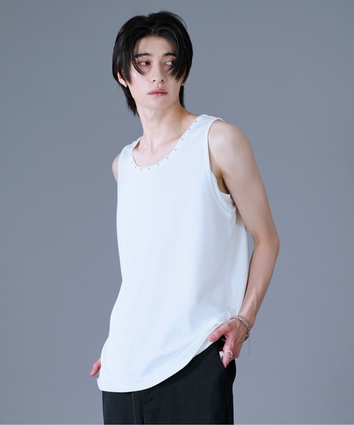 Ellno Loset(エルノロゼット)の「【機能性付き】スタッズタンクトップ(タンクトップ・メンズ・オフホワイト/ブラック/ブルー・SMALL/MEDIUM/LARGE)」の15枚目の写真