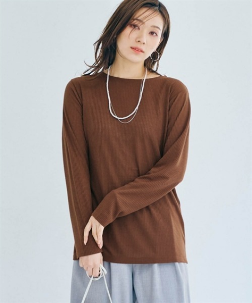 nissen(ニッセン)の「リブシアークルーネックトップス(Tシャツ/カットソー・レディース・ブラック/オフホワイト/ブラウン・S/M/L/LL)」の3枚目の写真