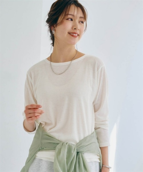 nissen(ニッセン)の「リブシアークルーネックトップス(Tシャツ/カットソー・レディース・ブラック/オフホワイト/ブラウン・S/M/L/LL)」の2枚目の写真
