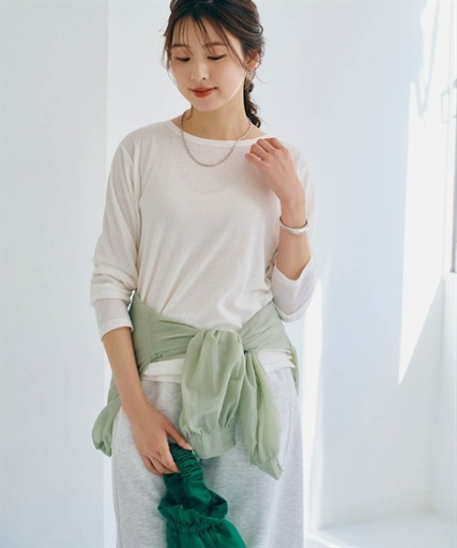 nissen(ニッセン)の「リブシアークルーネックトップス(Tシャツ/カットソー・レディース・ブラック/オフホワイト/ブラウン・S/M/L/LL)」の7枚目の写真