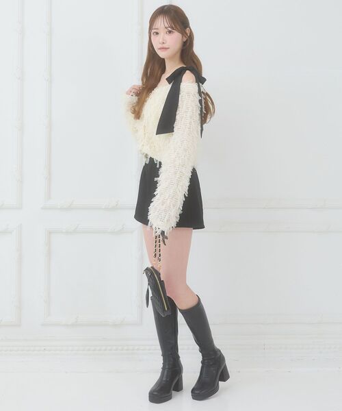 MAJESTIC LEGON(マジェスティックレゴン)の「チュールリボンカーディガン(カーディガン/ボレロ・レディース・ブラック/ピンクベージュ/アイボリー・MEDIUM)」の5枚目の写真