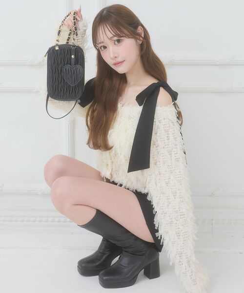 MAJESTIC LEGON(マジェスティックレゴン)の「チュールリボンカーディガン(カーディガン/ボレロ・レディース・ブラック/ピンクベージュ/アイボリー・MEDIUM)」の6枚目の写真