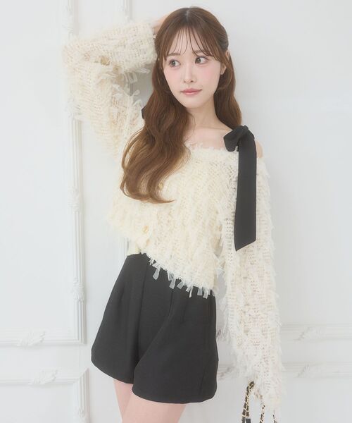 MAJESTIC LEGON(マジェスティックレゴン)の「チュールリボンカーディガン(カーディガン/ボレロ・レディース・ブラック/ピンクベージュ/アイボリー・MEDIUM)」の7枚目の写真