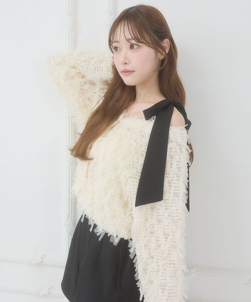 MAJESTIC LEGON(マジェスティックレゴン)の「チュールリボンカーディガン(カーディガン/ボレロ・レディース・ブラック/ピンクベージュ/アイボリー・MEDIUM)」の8枚目の写真