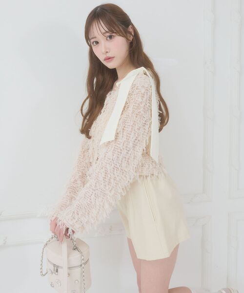 MAJESTIC LEGON(マジェスティックレゴン)の「チュールリボンカーディガン(カーディガン/ボレロ・レディース・ブラック/ピンクベージュ/アイボリー・MEDIUM)」の11枚目の写真