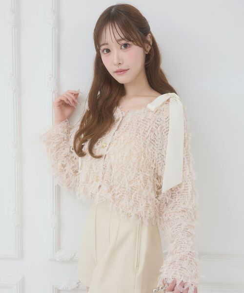 MAJESTIC LEGON(マジェスティックレゴン)の「チュールリボンカーディガン(カーディガン/ボレロ・レディース・ブラック/ピンクベージュ/アイボリー・MEDIUM)」の13枚目の写真