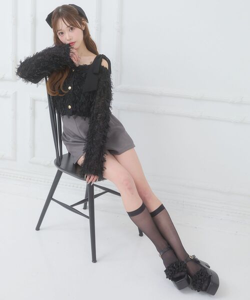 MAJESTIC LEGON(マジェスティックレゴン)の「チュールリボンカーディガン(カーディガン/ボレロ・レディース・ブラック/ピンクベージュ/アイボリー・MEDIUM)」の16枚目の写真