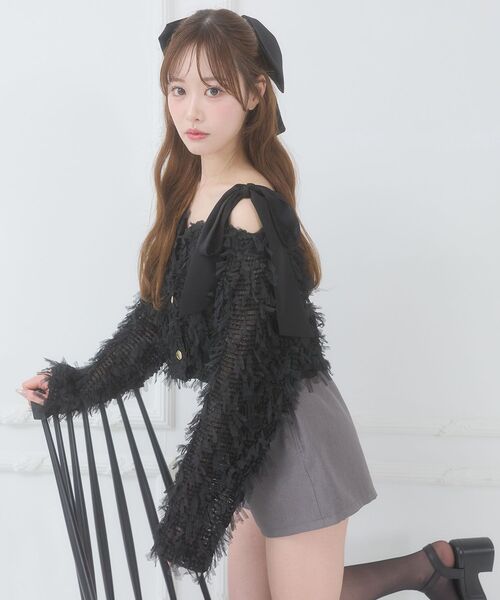 MAJESTIC LEGON(マジェスティックレゴン)の「チュールリボンカーディガン(カーディガン/ボレロ・レディース・ブラック/ピンクベージュ/アイボリー・MEDIUM)」の17枚目の写真