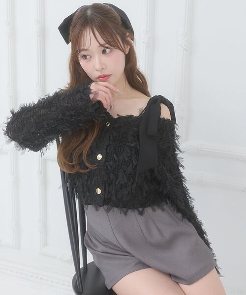 MAJESTIC LEGON(マジェスティックレゴン)の「チュールリボンカーディガン(カーディガン/ボレロ・レディース・ブラック/ピンクベージュ/アイボリー・MEDIUM)」の19枚目の写真