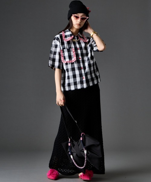 GEVS.(ジェイヴィス)の「綿100%ビッグカラーギンガムチェックシャツ<大きいサイズ有>GEVS.(シャツ/ブラウス・レディース・ブルー系/ブラック系・3L/LL/L/M/5L/4L)」の8枚目の写真