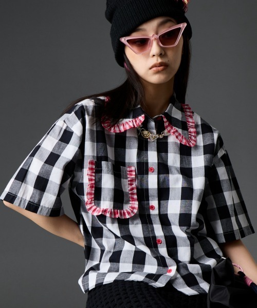 GEVS.(ジェイヴィス)の「綿100%ビッグカラーギンガムチェックシャツ<大きいサイズ有>GEVS.(シャツ/ブラウス・レディース・ブルー系/ブラック系・3L/LL/L/M/5L/4L)」の9枚目の写真