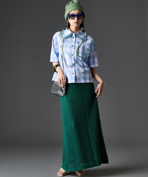 GEVS.(ジェイヴィス)の「綿100%ビッグカラーギンガムチェックシャツ<大きいサイズ有>GEVS.(シャツ/ブラウス・レディース・ブルー系/ブラック系・3L/LL/L/M/5L/4L)」の13枚目の写真