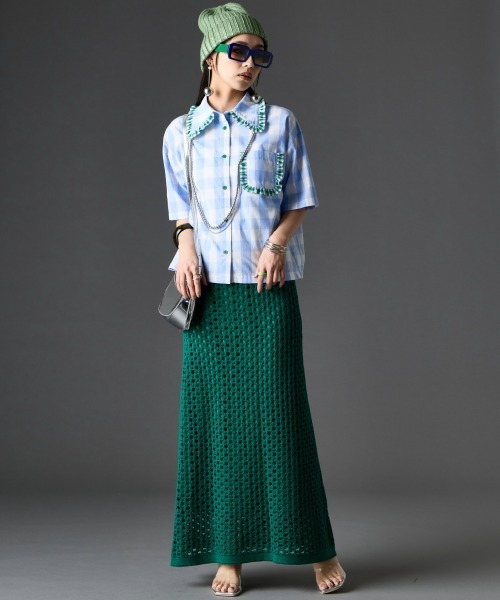 GEVS.(ジェイヴィス)の「綿100%ビッグカラーギンガムチェックシャツ<大きいサイズ有>GEVS.(シャツ/ブラウス・レディース・ブルー系/ブラック系・3L/LL/L/M/5L/4L)」の14枚目の写真