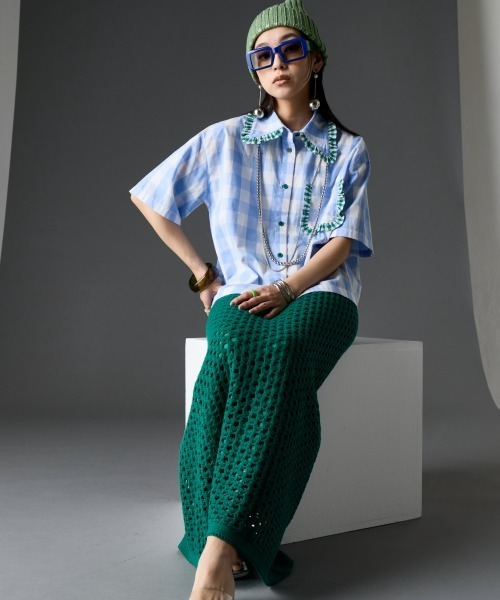 GEVS.(ジェイヴィス)の「綿100%ビッグカラーギンガムチェックシャツ<大きいサイズ有>GEVS.(シャツ/ブラウス・レディース・ブルー系/ブラック系・3L/LL/L/M/5L/4L)」の16枚目の写真