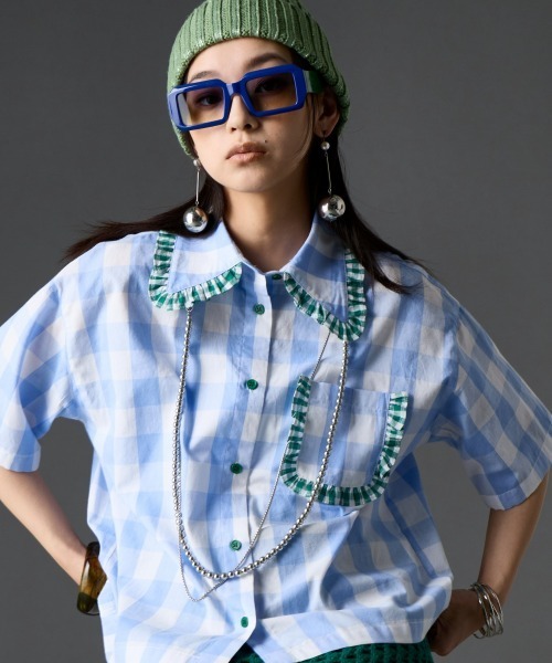 GEVS.(ジェイヴィス)の「綿100%ビッグカラーギンガムチェックシャツ<大きいサイズ有>GEVS.(シャツ/ブラウス・レディース・ブルー系/ブラック系・3L/LL/L/M/5L/4L)」の18枚目の写真