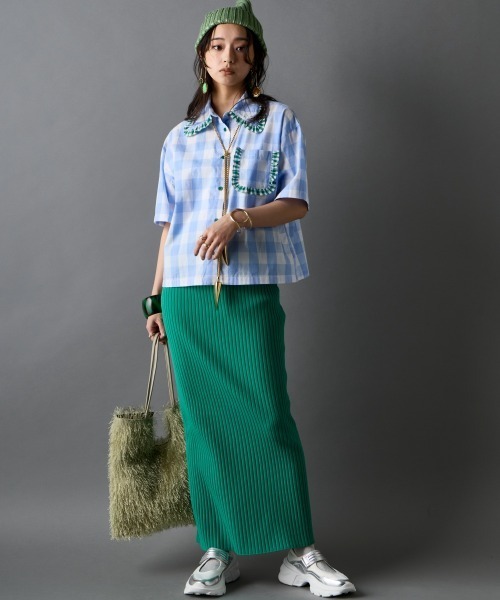 GEVS.(ジェイヴィス)の「綿100%ビッグカラーギンガムチェックシャツ<大きいサイズ有>GEVS.(シャツ/ブラウス・レディース・ブルー系/ブラック系・3L/LL/L/M/5L/4L)」の21枚目の写真