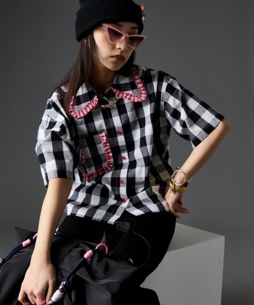 GEVS.(ジェイヴィス)の「綿100%ビッグカラーギンガムチェックシャツ<大きいサイズ有>GEVS.(シャツ/ブラウス・レディース・ブルー系/ブラック系・3L/LL/L/M/5L/4L)」の22枚目の写真