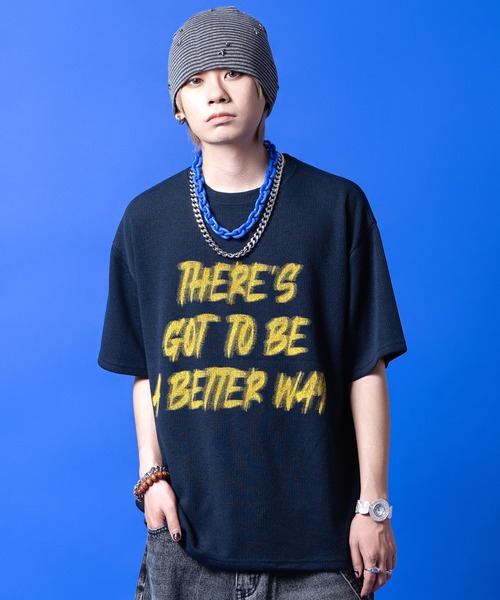 a.p.o.v.(エーピーオービー)の「a.p.o.v. メッセージロゴオーバーサイズサマーニットTシャツ(Tシャツ/カットソー・メンズ・ホワイト/ブラウン/ネイビー/ブラック・ONESIZE)」の1枚目の写真