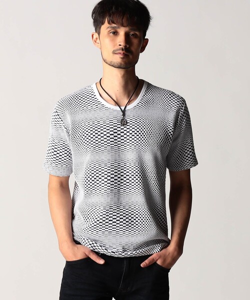 NICOLE CLUB FOR MEN(ニコルクラブフォーメン)の「ジオメトリックジャカード半袖プルオーバー(Tシャツ/カットソー・メンズ・ブラック/その他4/ホワイト/ライトグレー・M/XL/L)」の4枚目の写真