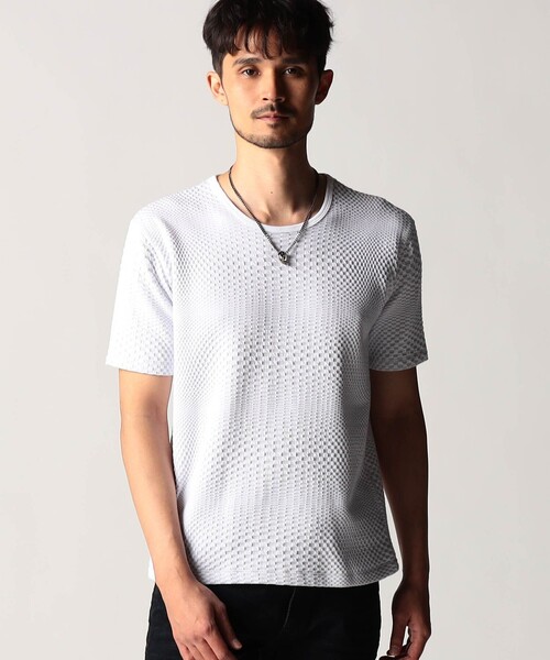 NICOLE CLUB FOR MEN(ニコルクラブフォーメン)の「ジオメトリックジャカード半袖プルオーバー(Tシャツ/カットソー・メンズ・ブラック/その他4/ホワイト/ライトグレー・M/XL/L)」の3枚目の写真
